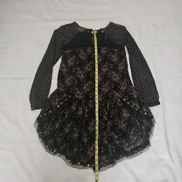 Free People Women's Midnight Garden Combo Sheer Long Sleeve Elsie Dress XS/TP - Picture 14 of 14